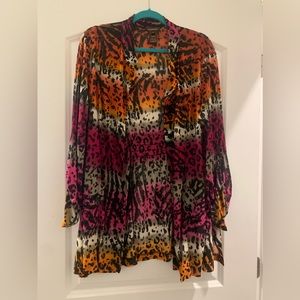Colorful leopard print button up blouse.